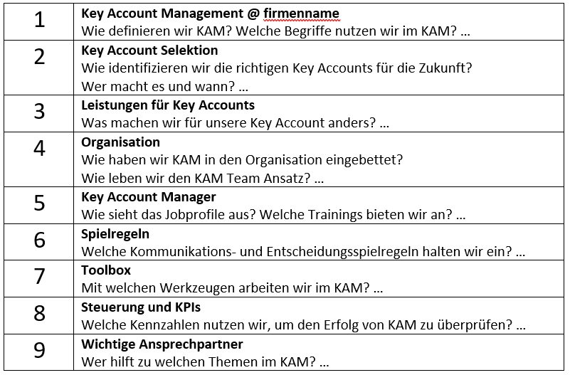 Struktur vom Key Account Management Handbuch