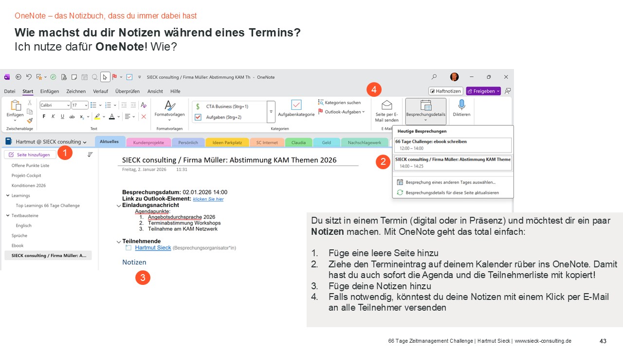 Beispielseite ebook "66 Tage Zeitmanagement Challenge" - OneNote
